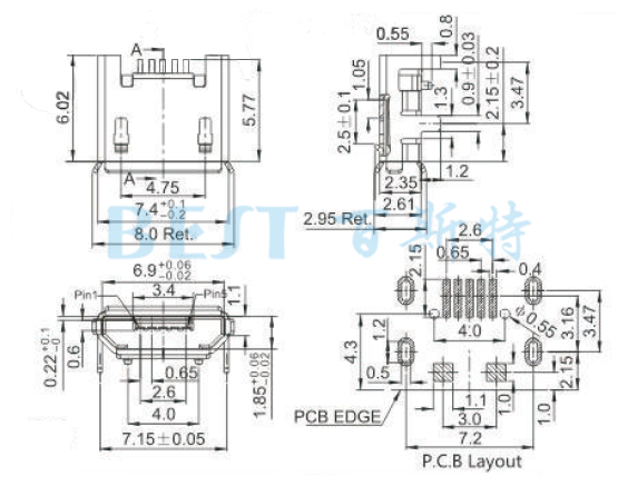 USB插座USB-MC-001-10参考图纸